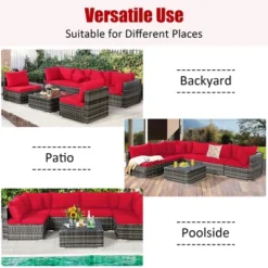 Costway 7PCS Patio Rattan Furniture Set Sectional Sofa Garden Red Cushion -Outdoor Deals Garden Store GUEST df2cad9a 4df9 4068 9afd 5e59b3489638