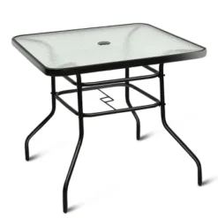 Costway 32'' Patio Square Table Tempered Glass Steel Frame Outdoor Pool Yard Garden -Outdoor Deals Garden Store GUEST df2ceb2c 2230 4fca b2b4 2eb59c9faed8