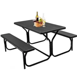 Costway Picnic Table Bench Set Outdoor Backyard Patio Garden Party Dining All Weather Black -Outdoor Deals Garden Store GUEST e0455aa3 bb07 4601 a095 8fc3e0da1975