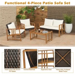 Costway 8PCS Patio Mix Brown Wicker Sofa Set Acacia Wood Frame With Seat & Back Cushions -Outdoor Deals Garden Store GUEST e06e5261 0e43 46c5 8c52 841a114d8dbc