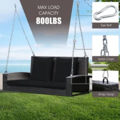 Costway 2-Person Patio Rattan Hanging Porch Swing Bench Chair Cushion BeigeBlackRedTurquoise -Outdoor Deals Garden Store GUEST e0a3cf43 f42e 4c36 968f 0b43484f8930