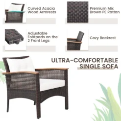 Costway 3PCS Patio Rattan Furniture Set Acacia Wood Table Top W/Shelf Cushioned -Outdoor Deals Garden Store GUEST e0d3e63b b7a4 40d4 b000 8853de101fdb
