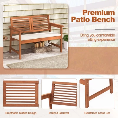 Costway Patio Bench Outdoor Solid Wood Loveseat Chair With Backrest & Cushion Porch Garden 8 Costway Patio Bench Outdoor Solid Wood Loveseat Chair With Backrest & Cushion Porch Garden - Image 8