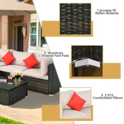 Costway 5PCS Outdoor Patio Rattan Furniture Set Sectional Conversation Beige Cushion 11 Costway 5PCS Outdoor Patio Rattan Furniture Set Sectional Conversation Beige Cushion -Outdoor Deals Garden Store GUEST e1a9fe1c bad1 4448 9e0e 9382c5cb938e