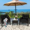 Costway 3PCS Outdoor Rattan Conversation Set Patio Garden Cushioned Sofa Chair