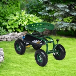 Costway Garden Cart Rolling Work Seat W/ Tool Tray Basket Green -Outdoor Deals Garden Store GUEST e23cf9c3 8ec8 4689 acd4 23b60af76124