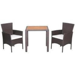 Costway 3PCS Patio Wicker Dining Set Acacia Wood Table Top With Cushioned Chairs Garden -Outdoor Deals Garden Store GUEST e2411ed4 7b13 4340 a9b8 0a9798bb5ba9