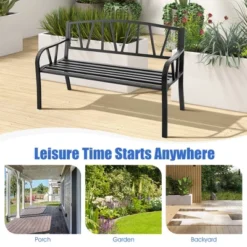 Costway Outdoor Patio Garden Bench Metal Frame With Ergonomic Armrest 660 Lbs Max Load -Outdoor Deals Garden Store GUEST e2af0fef 5eb0 4e70 a7f0 6e56d97458ab