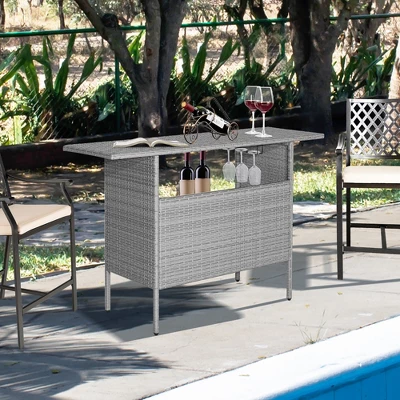 Costway Patio Rattan Wicker Bar Height Counter Table Storage Shelf Rail Garden Mix Gray 1 Costway Patio Rattan Wicker Bar Height Counter Table Storage Shelf Rail Garden Mix Gray