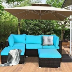 Costway 5PCS Patio Rattan Sectional Conversation Set Ottoman Turquoise 11 Costway 5PCS Patio Rattan Sectional Conversation Set Ottoman Turquoise -Outdoor Deals Garden Store GUEST e2e80ff0 6ec2 4f55 9112 b4f935bd9655