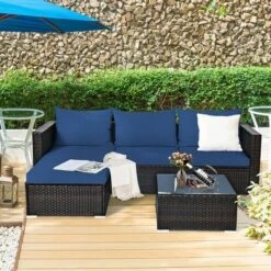 5PCS Patio Rattan Furniture Set Sectional Conversation Sofa W/ Coffee Table Red Navy -Outdoor Deals Garden Store GUEST e31be620 94a8 4a04 9aea 707a9eaf6711
