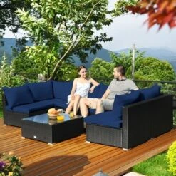 Costway 7PCS Patio Rattan Sofa Set Sectional Conversation Furniture Set Garden Beige NavyRedNavy Blue -Outdoor Deals Garden Store GUEST e37a9ec5 a387 4262 af89 4cbf6b2deda9