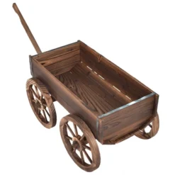 Costway Wood Wagon Flower Planter Pot Stand W/Wheels Home Garden Outdoor Decor -Outdoor Deals Garden Store GUEST e3b8a2ff b6e4 4ee0 b69b 95b1517990ce