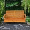 Costway Porch Swing Wood Outdoor Patio Hanging Bench Chair For Garden Backyard White/Brown