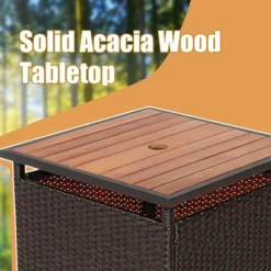 Costway 3PCS Patio Rattan Furniture Bistro Set Wood Side Table Stackable Chair -Outdoor Deals Garden Store GUEST e3c4b82f ae13 4586 905f 8dbf21d86899