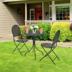 3pcs Patio Bistro Set Outdoor Conversation Furniture Table & Folding Chair