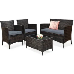Costway 4PCS Rattan Patio Furniture Set Cushioned Sofa Chair Coffee Table -Outdoor Deals Garden Store GUEST e4723262 b9cb 4c87 bacd 00ea016786e1