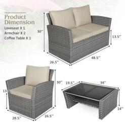 Costway 4PCS Patio Rattan Furniture Set Sofa Table Storage Shelf Cushion -Outdoor Deals Garden Store GUEST e4cf92fd 155c 47f3 a885 1418964b37a6