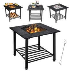 Costway 31'' Outdoor Fire Pit Dining Table Charcoal Wood Burning W/ Cooking BBQ Grate -Outdoor Deals Garden Store GUEST e51a3fc6 0d72 4af9 8a36 9ac780e4fc15