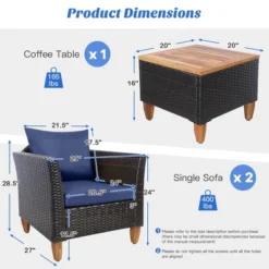 Costway 3PCS Patio Wicker Rattan Sofa Set Furniture Acacia Wood Conversation -Outdoor Deals Garden Store GUEST e5aa841b ddaa 43df aebf cf21c3e6f924