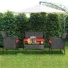Costway 4PCS Patio Rattan Furniture Set Cushioned Sofa Coffee Table Backyard TurquoiseRed