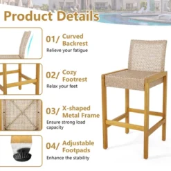 Costway Set Of 2 Patio Wood Barstools Rattan Bar Height Chairs With Backrest Porch Balcony 13 Costway Set Of 2 Patio Wood Barstools Rattan Bar Height Chairs With Backrest Porch Balcony -Outdoor Deals Garden Store GUEST e6444253 75f6 4c49 a15e 1b34331dcb29