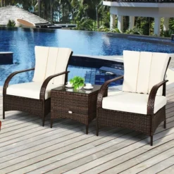 Costway 3 PCS Patio Rattan Furniture Set Coffee Table & 2 Rattan Chair W/White Cushions -Outdoor Deals Garden Store GUEST e66187d4 696c 48f9 adb7 e4a99048b6fa