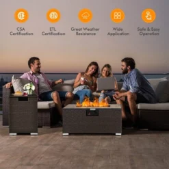 Costway 32''x 20'' Propane Rattan Fire Pit Table Set W/ Side Table Tank & Cover 40,000 BTU -Outdoor Deals Garden Store GUEST e69f1d50 f28f 4a5d ad4a 8022f1b218e1