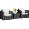 Costway 3PCS Patio Wicker Furniture Set Conversation Rattan Sofa Set W/Cushion Garden