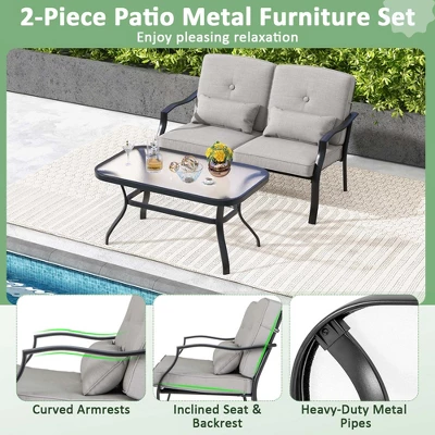Costway 2 PCS Patio Furniture Set Outdoor Loveseat Chair Coffee Table Cushioned Seat 3 Costway 2 PCS Patio Furniture Set Outdoor Loveseat Chair Coffee Table Cushioned Seat - Image 3