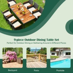 Costway 9PCS Patio Rattan Dining Set Acacia Wood Table Cushioned Chair Mix Gray -Outdoor Deals Garden Store GUEST e894364b 2cd2 4aef 8b70 c1acb368408b
