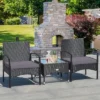 Costway 3 PCS Patio Wicker Rattan Furniture Set Coffee Table & 2 Rattan Chair W/Cushion