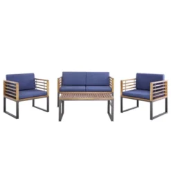 Costway 4pcs Patio Acacia Wood Chair Table Loveseat Cushioned Furniture Set Outdoor Navy 15 Costway 4pcs Patio Acacia Wood Chair Table Loveseat Cushioned Furniture Set Outdoor Navy -Outdoor Deals Garden Store GUEST eb1ca784 994e 494f bf32 d6a5bee9e36c