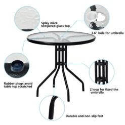 Costway 32''Outdoor Patio Round Table Tempered Glass Top -Outdoor Deals Garden Store GUEST eb55dff2 2d2b 4b9b a209 fbca38dbfc55