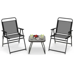 Costway 3pcs Patio Folding Conversation Chairs&Table Heavy-Duty Metal Outdoor Portable -Outdoor Deals Garden Store GUEST eb76ce3a fe68 4c5e af45 79be58288d23
