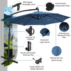 Costway 10FT Patio Offset Umbrella Solar Powered LED 360Degree Rotation Aluminum Blue -Outdoor Deals Garden Store GUEST ebdbc90a 1b4d 49f0 9bc2 4e127caa34bd