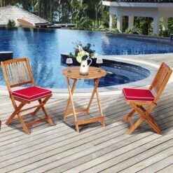 Costway 3PCS Patio Folding Wooden Bistro Set Cushioned Chair Conversation Cushion -Outdoor Deals Garden Store GUEST ebed07fa 5879 45ea 8723 bfa1e9e38ffa