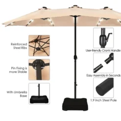 Costway 15Ft Patio Double-Sided Solar LED Market Umbrella Crank Base BeigeTanOrangeBurgundy -Outdoor Deals Garden Store GUEST ebf75fc5 622b 48e4 8a80 af110a2b932b