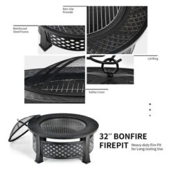Costway 32'' Round Fire Pit Set W/ Rain Cover BBQ Grill Log Grate Poker -Outdoor Deals Garden Store GUEST ec3544e7 4df8 48ad 8e8a fced419ad8af