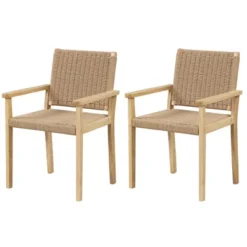 Costway Patio Chair Set Of 2/4 Rubber Wood Dining Armchairs Paper Rope Woven Seat Balcony -Outdoor Deals Garden Store GUEST ec4f35ab 23f2 43a6 951d edfe56fa872b