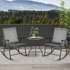 Costway 2pcs Patio Folding Rocking Chair Heavy-Duty Metal Frame Rockers Outdoor