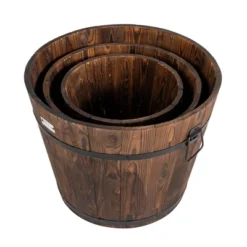 Costway 3 Pcs Wooden Planter Barrel Set Decorative Flower Bed Multiple Size -Outdoor Deals Garden Store GUEST ed024961 e666 4290 ba8d e8cfab6d8468
