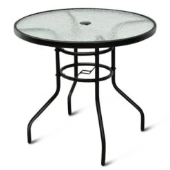 Costway 32'' Patio Round Table Tempered Glass Steel Frame Outdoor Pool Yard Garden -Outdoor Deals Garden Store GUEST ed65b382 3928 4902 b06b d3e9c766f256