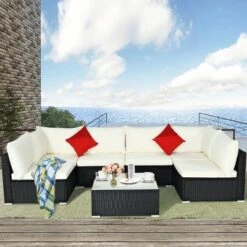 Costway 7PCS Patio Rattan Sofa Set Sectional Conversation Furniture Set Garden Beige NavyRedNavy Blue -Outdoor Deals Garden Store GUEST ed8580fa 7245 4577 a8c0 d29761e17afc