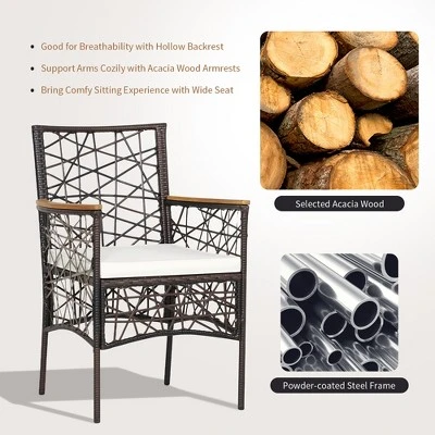 Costway 4pcs PE Wicker Patio Bistro Chairs Acacia Wood Armrests W/ Cushions Outdoor 5 Costway 4pcs PE Wicker Patio Bistro Chairs Acacia Wood Armrests W/ Cushions Outdoor - Image 5