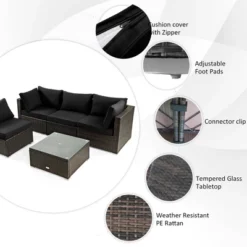 Costway 6PCS Patio Rattan Furniture Set 42'' Fire Pit Table Cover Sofa Cushion Off White/Black/Navy/Red/Turquoise -Outdoor Deals Garden Store GUEST ee7aeff4 d03e 4bed aa24 d95b024e9a30