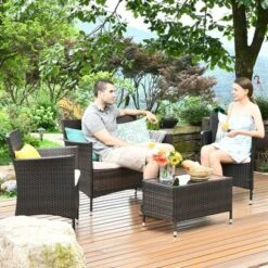 Costway 4PCS Rattan Patio Furniture Set Sofa Chair Coffee Table W/Cushion Outdoor -Outdoor Deals Garden Store GUEST ee8ea382 e600 49d7 97ff c56e51b208ea
