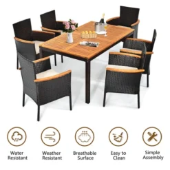 Costway 7PCS Patio Rattan Dining Set Armrest Cushioned Chair Wooden Tabletop -Outdoor Deals Garden Store GUEST ef10ec09 c59f 4d4c 8972 113c188da7e5
