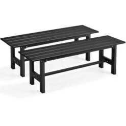 Costway 2PCS Outdoor HDPE Bench With Metal Frame 47'' X 14'' X 16'' For Yard Garden Brown/Black/Gray -Outdoor Deals Garden Store GUEST ef6096e9 bbbb 4c91 9178 89beff071bf4