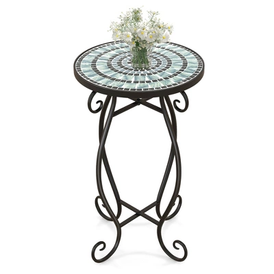 Costway Mosaic Outdoor Round End Table With Weather Resistant Ceramic Tile Tabletop 9 Costway Mosaic Outdoor Round End Table With Weather Resistant Ceramic Tile Tabletop - Image 9